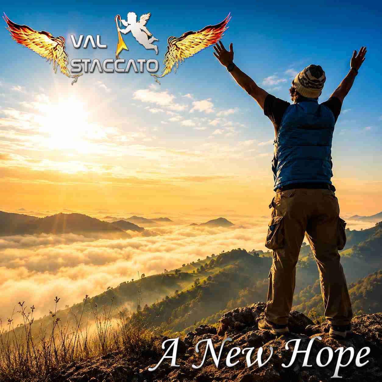 Val Staccato A New Hope single cover 2023 instrumental rock guitar Peru mountain sunrise landscape