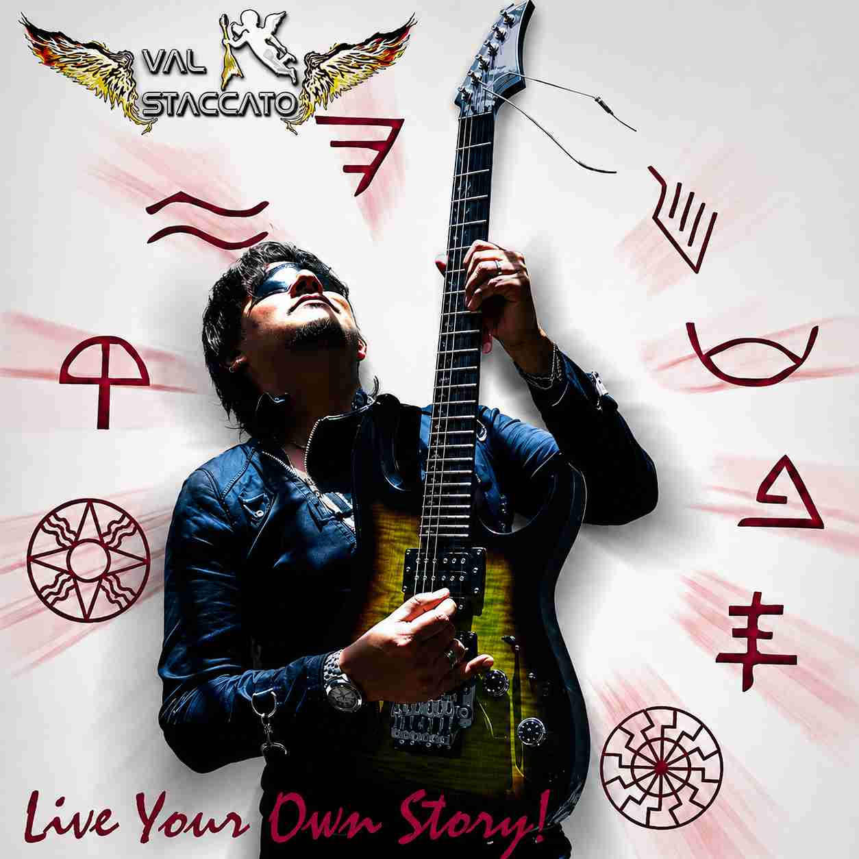 Val Staccato Live Your Own Story debut album cover 2010 instrumental new age rock guitar ancient symbols Lima Peru