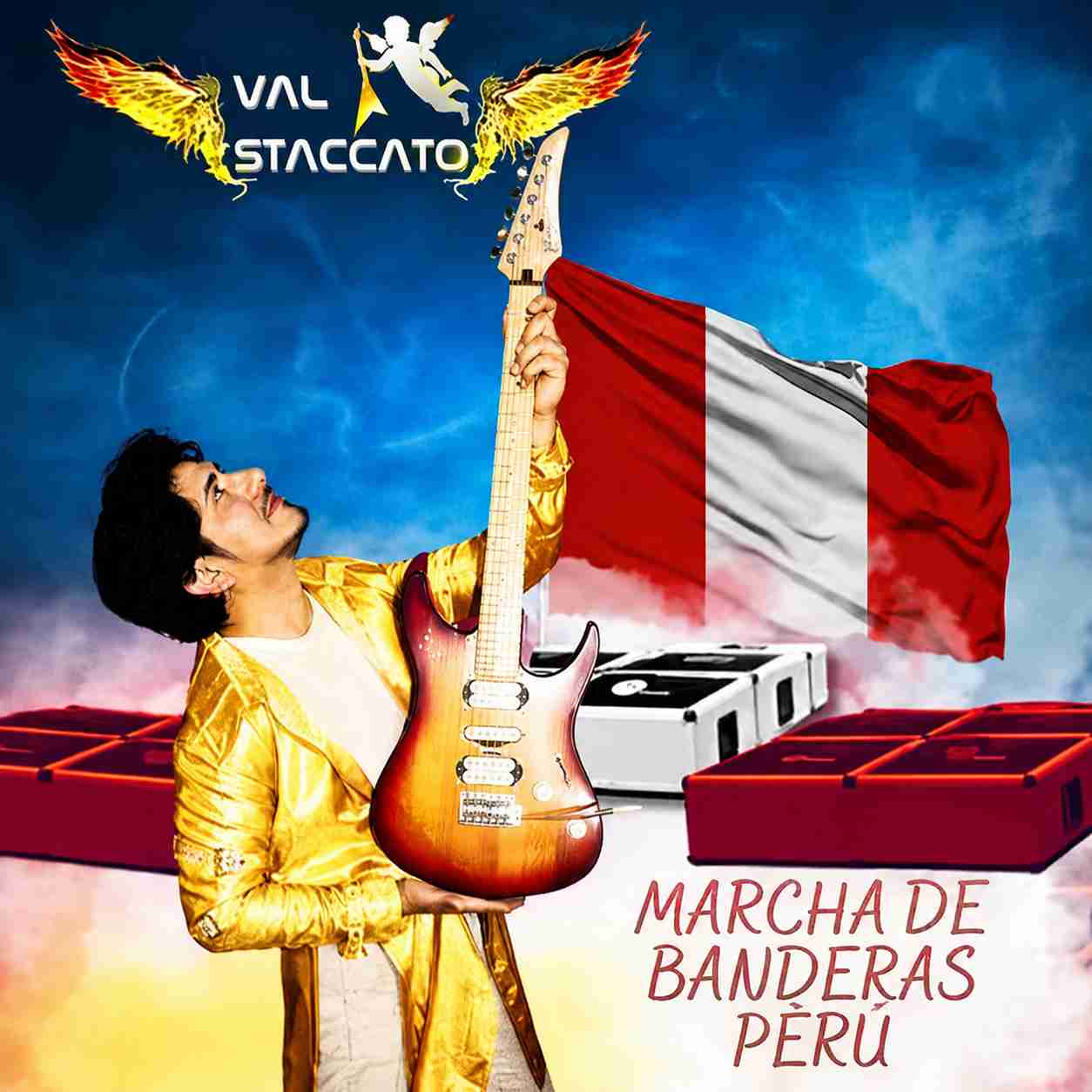 Val Staccato Marcha de Banderas Peru single cover 2023 Peruvian flag guitar instrumental rock Lima Peru