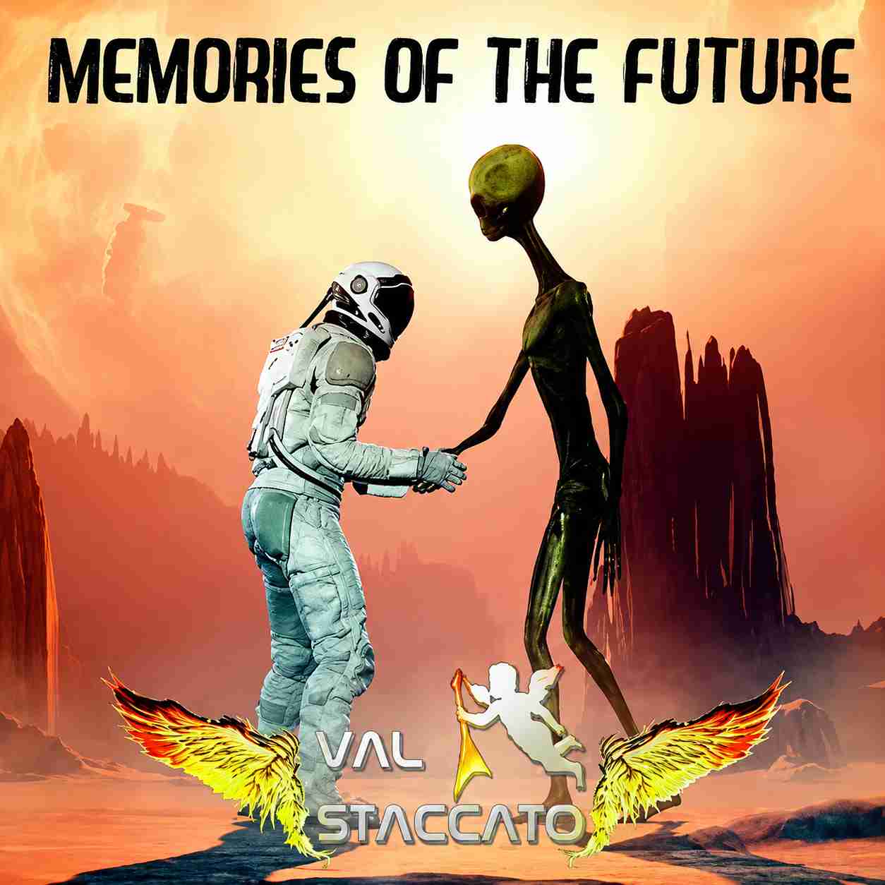 Val Staccato Memories of the Future single cover 2022 astronaut alien planet instrumental rock Peru